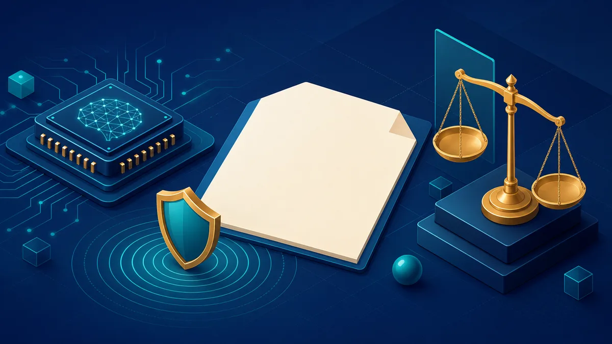 Digital watermark and AI disclosure concept over a laptop screen, symbolizing Korea's AI Basic Act